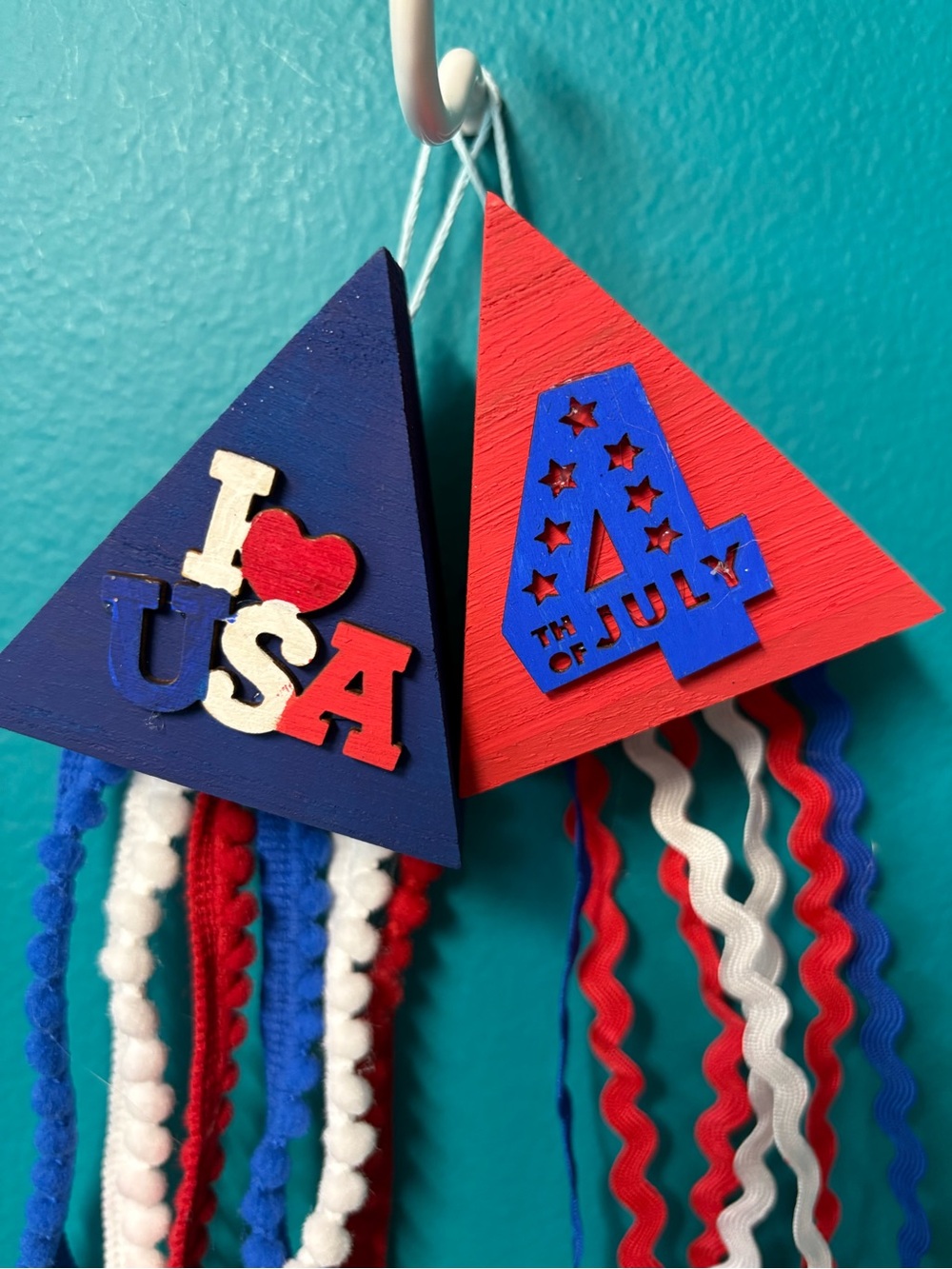 Set of 2 Patriotic 4th of July Triangle Wall Hanging - Red & Blue